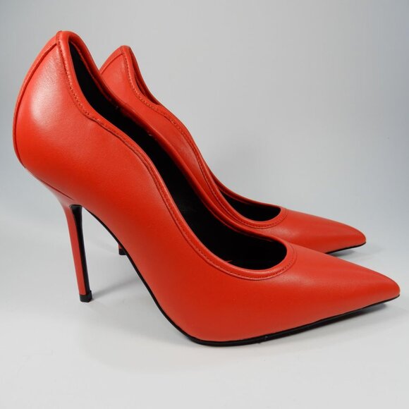 Reiss Bramley Pointed Toe Pump Heels Size 38 7.5 Reddish Orange Leather NEW $290 - Picture 5 of 15